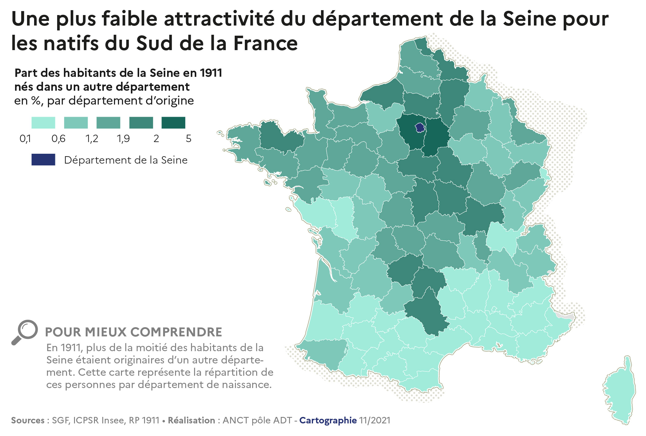 2021-2022 - Rapport - Cahier 1 - demo – Part des habitants de la Seine en 1911 nés dans un autre département